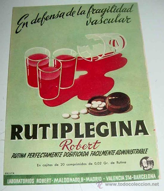 Collectionnisme d'affiches: ANTIGUA HOJA PUBLICITARIA DE PUBLICIDAD DE FARMACIA - PUBLICIDAD DE RUTIPLEGINA POR UN LADO Y POR EL
