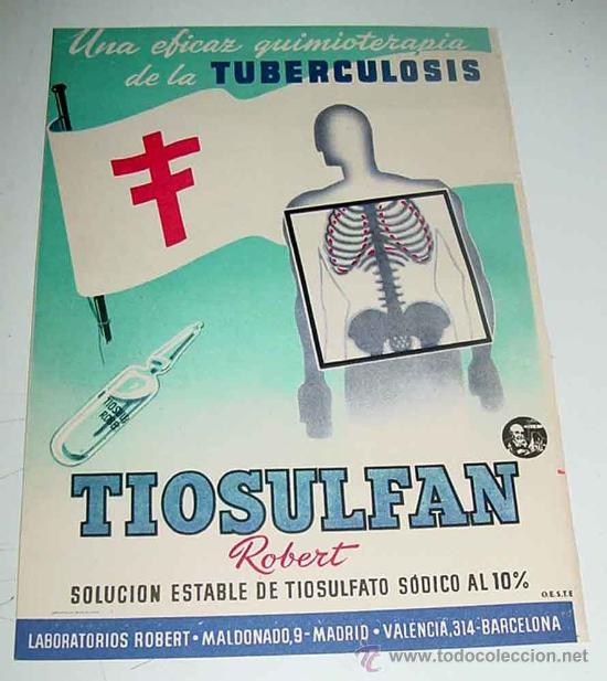 Collectionnisme d'affiches: ANTIGUA HOJA CON PUBLICIDAD DE FARMACIA - PUBLICIDAD DE TIOSULFAN POR UN LADO Y POR EL REVERSO BRONQ