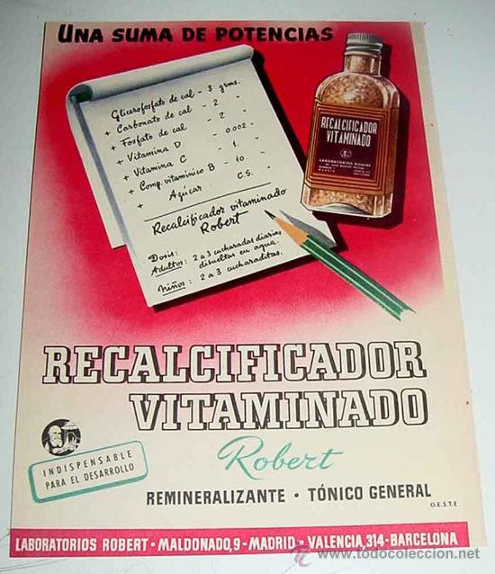 Collectionnisme d'affiches: ANTIGUA HOJA CON PUBLICIDAD DE FARMACIA - PUBLICIDAD DE RECALCIFICADOR VITAMINADO  POR UN LADO Y POR