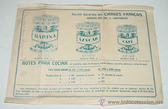 Collectionnisme d'affiches: ANTIGUO CARTELITO DE PUBLICIDAD DE LA SOCIETE GENERALE DES CIRAGES FRANCAIS, CON CATALOGO DE BOTES D