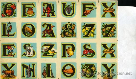 Coleccionismo de carteles: LAMINA CON LETRAS DE ABECEDARIO, NUMEROS CON FIGURAS , A&Ntilde;OS 30, 26x 17 cm. doblada