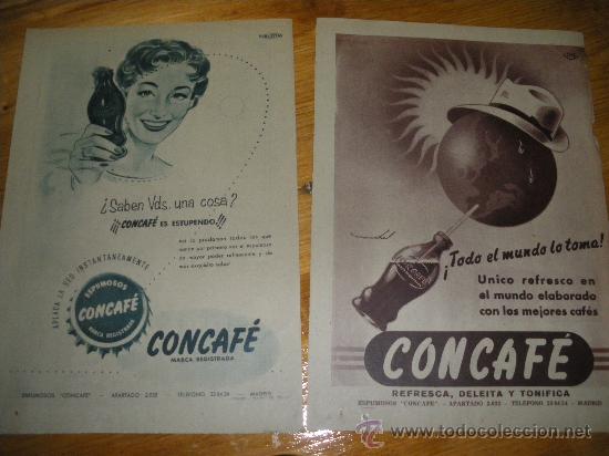 Coleccionismo de carteles: 2 HOJAS DE PUBLICIDAD DEL REFRESCO CONCAFE. - Foto 1