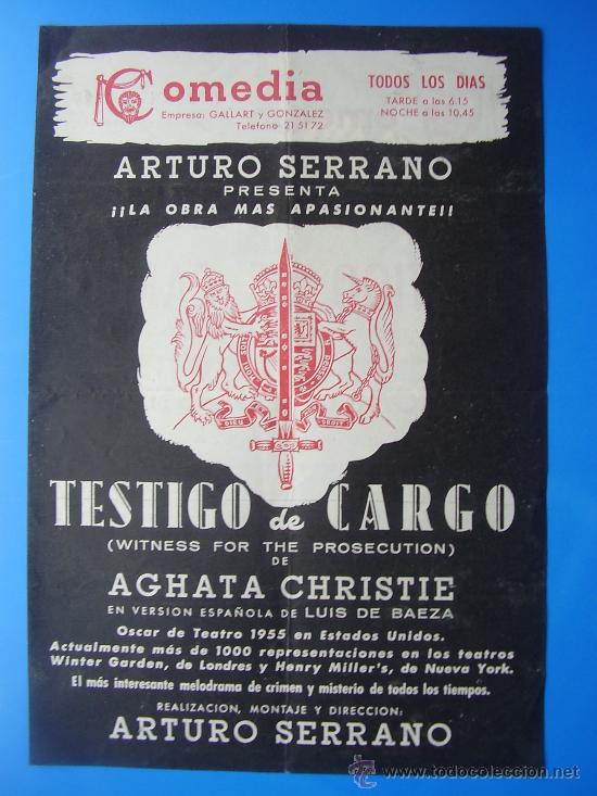 Coleccionismo de carteles: TESTIGO DE CARGO- AGATHA CHRISTIE