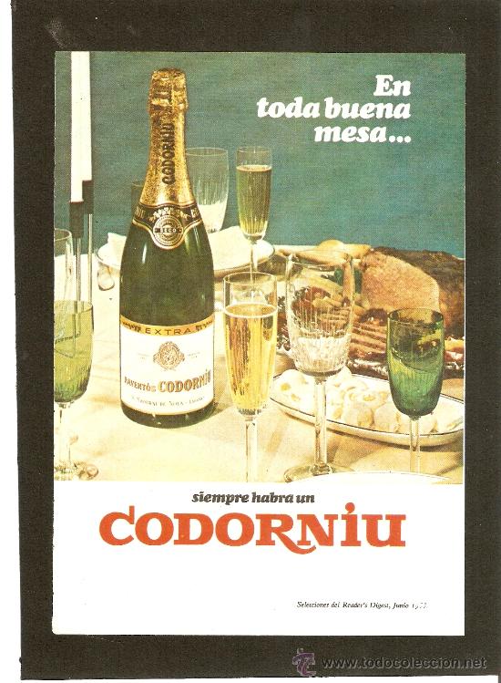 Coleccionismo de carteles: QUEX   1 EURO PUBLICIDAD  BEBIDAS - ANUNCIO PUBLICITARIO CAVA CODORNIU 1963