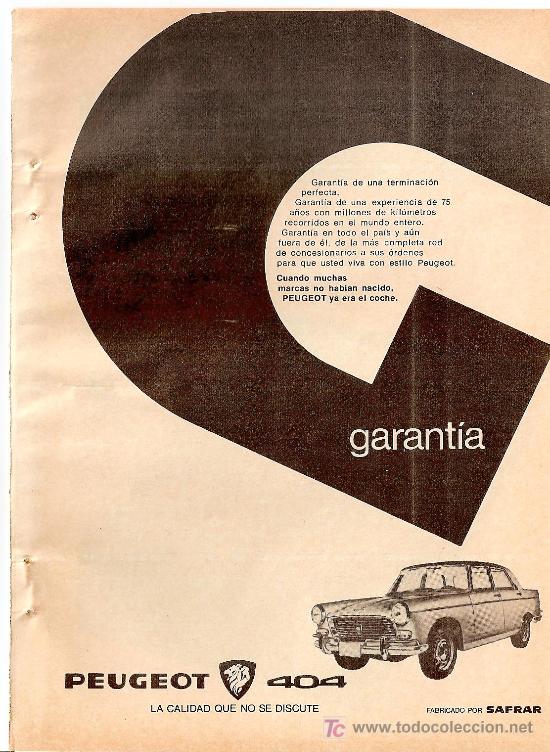 Coleccionismo de carteles: ANUNCIO DE &Eacute;POCA Peugeot 406 Enero 1963 13 X 18,5 cms cms. - CLC