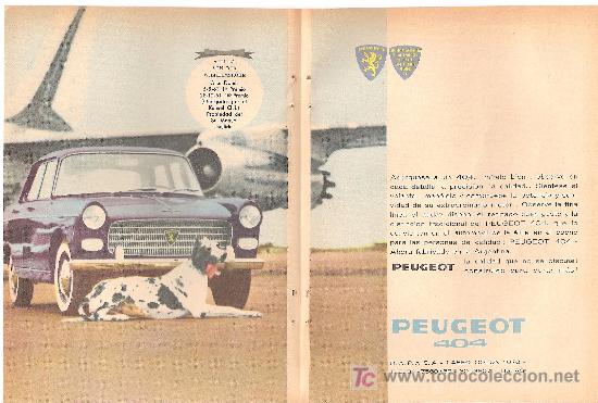 Coleccionismo de carteles: ANUNCIO DE &Eacute;POCA Peugeot 404 Agosto 1962 13  X 18,5 cms cms. - CLC