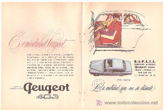 Coleccionismo de carteles: ANUNCIO DE &Eacute;POCA Peugeot 403 Noviembre 1960 28  X 18,5 cms cms. - CLC