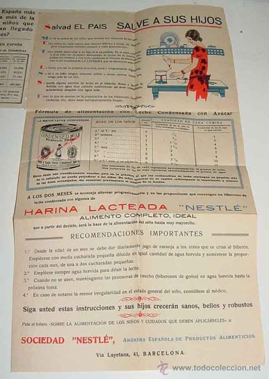 Collectionnisme d'affiches: HIGIENE INFANTIL, PUBLICIDAD NESTLE, FARMACIA - MIDE ABIERTO 28 X 23 CMS. CARTEL DESPLEGABLE - A&Ntilde;OS
