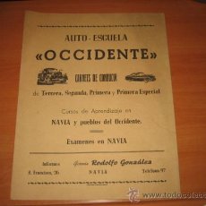 Coleccionismo de carteles: CARTEL PUBLICITARIO AUTO-ESCUELA OCCIDENTE NAVIA ASTURIAS SAN FRANCISCO 26 TELF.97