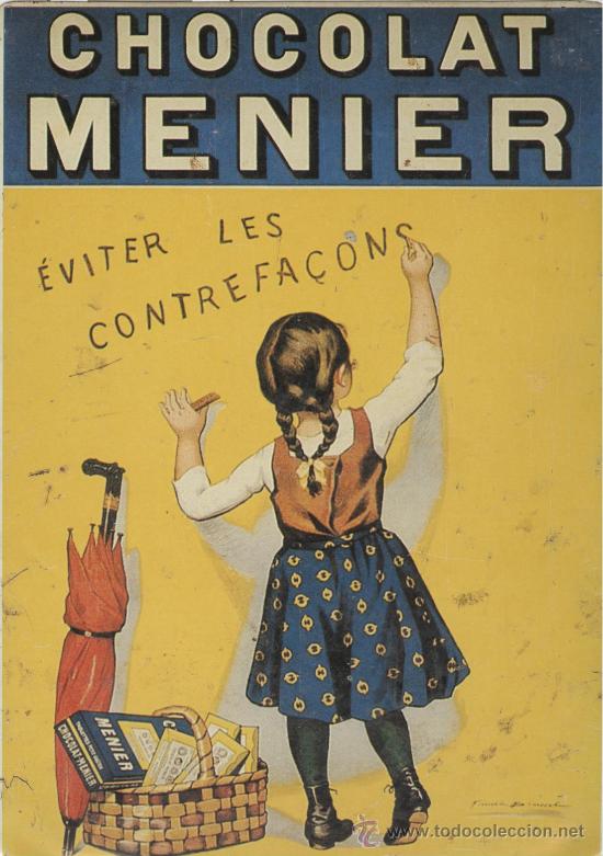 Coleccionismo de carteles: CHAPA metalica SOBRE CARTON. chocolat menier. ED.FRANCESA 1989. PUBLICIDAD