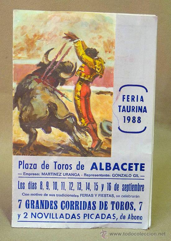 Coleccionismo de carteles: PROGRAMA, FERIA TAURINA, 1988, PLAZA TOROS DE ALBACETE, CABALLERO, PONCE, APARICIO, LITRI, JOSELITO