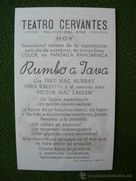 Coleccionismo de carteles: PROSPECTO DE CINE , TEATRO CERVANTES , RUMBO A JAVA - Foto 2