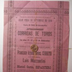 Colecionismo de cartazes: PIEZA UNICA DE MUSEO !!! SALAMANCA CARTEL DE TOROS AÑO 1886 MAZZANTINI Y ESPARTERO TAUROMAQUIA. Lote 29556997