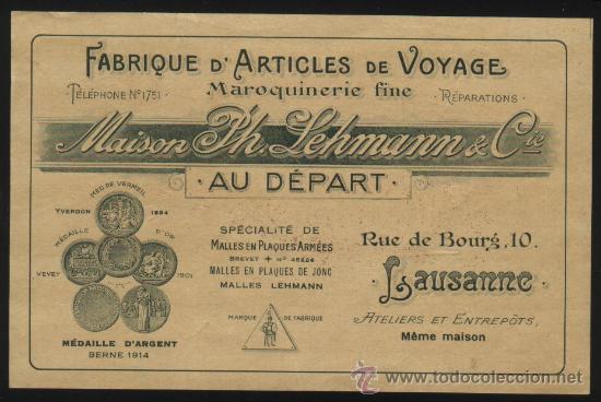 Sammeln von Plakaten: B-1178- MAISON PH. LEHMANN & CIE. FABRIQUE D&acute;ARTICLES DE VOYAGE. LAUSANNE.