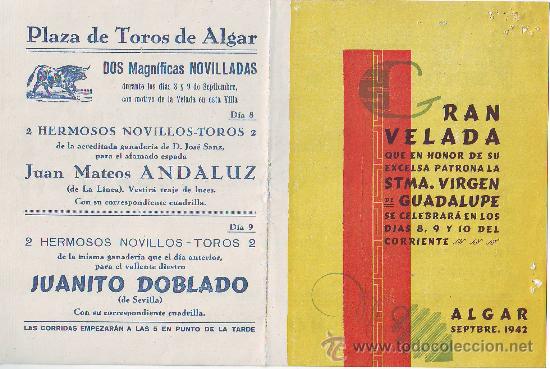 Coleccionismo de carteles: PROGRAMA DE ALGAR (C&Aacute;DIZ) GRAN VELADA A&Ntilde;O 1942 - Foto 1