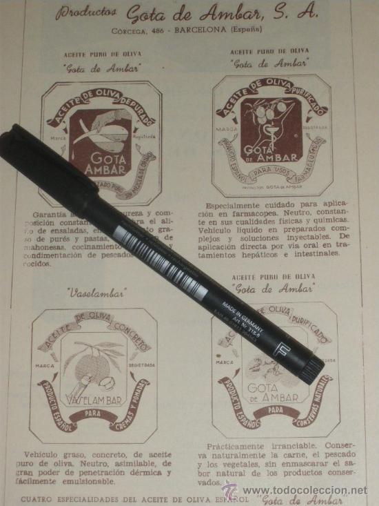 Coleccionismo de carteles: PUBLICIDAD DE 4 ESPECIALIDADES DE ACEITE DE OLIVA, GOTA DE AMBAR. BARCELONA.