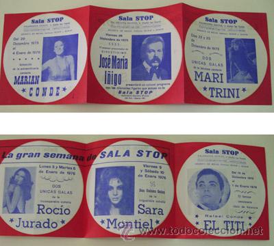 Coleccionismo de carteles: SALA STOP : ROCIO JURADO, SARA MONTIEL, EL TITI, MARIAN CONDE, JOSE MARIA I&Ntilde;IGO, MARI TRINI. 1975