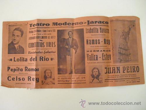 Coleccionismo de carteles: Cartel : TEATRO MODERNO JARACO. 1945