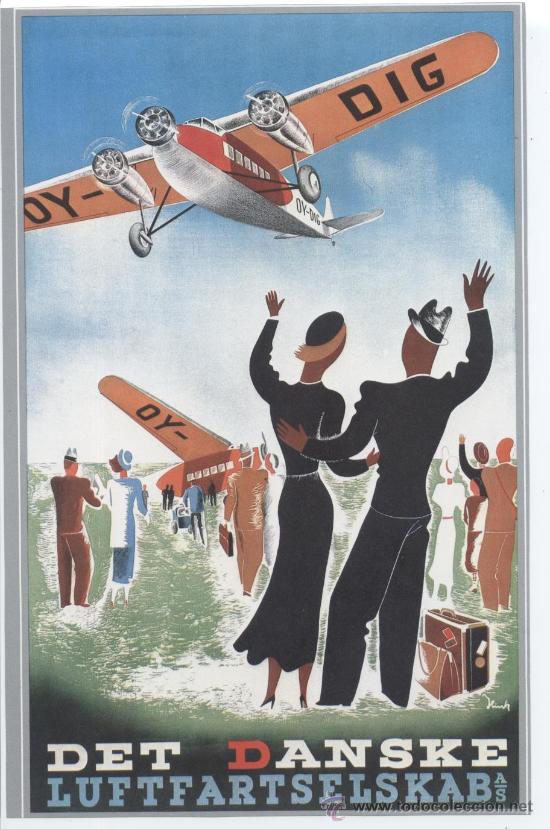Poster collecting: PUBLICIDAD LINEAS AEREAS. DET DANSKE LUFTFARTSELSKAB, DINAMARCA. HOLANDA AL REVERSO.