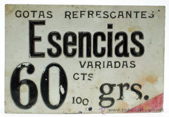 Coleccionismo de carteles: Publicidad farmacia letras troqueladas Gotas refrescantes Esencias variadas 60 Relieves Saavedra
