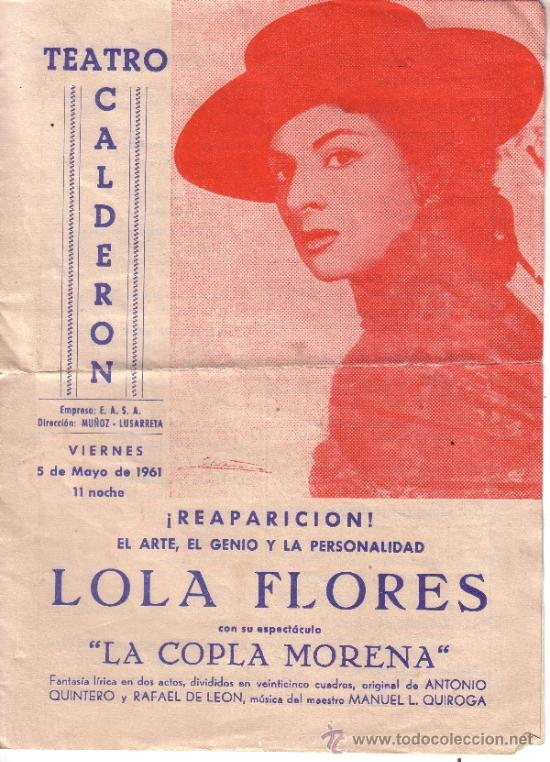Coleccionismo de carteles: PROGRAMA DE LA REAPARICION DE LOLA FLORES EN EL TEATRO CALDERON - Foto 1