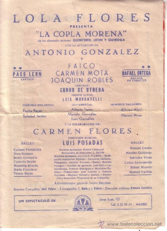 Coleccionismo de carteles: PROGRAMA DE LA REAPARICION DE LOLA FLORES EN EL TEATRO CALDERON - Foto 4
