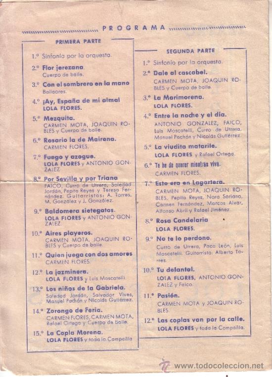 Coleccionismo de carteles: PROGRAMA DE LA REAPARICION DE LOLA FLORES EN EL TEATRO CALDERON - Foto 3