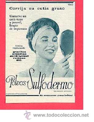 Poster collecting: Anuncio publicitario **POLVOS SULFODERMO** CORRIJA SU CUTIS GRASO - A&Ntilde;OS 60