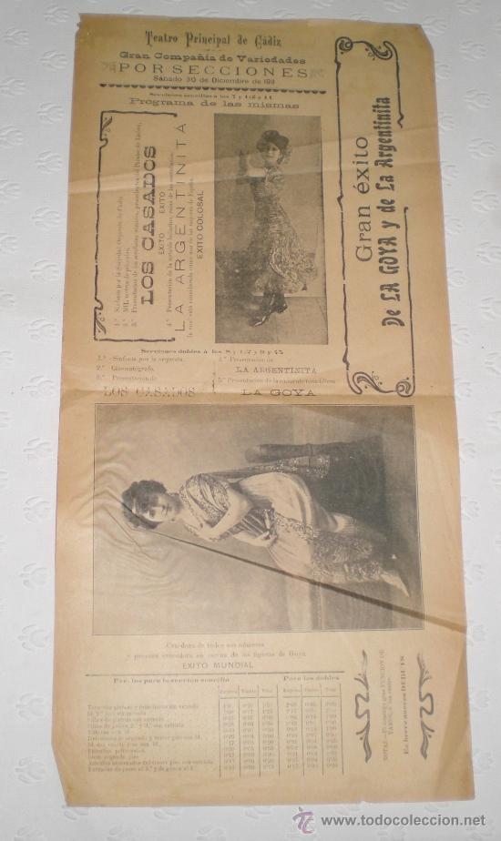 Poster collecting: Teatro principal de C&aacute;diz. Excelente cartel de 1911. La Argentina y debut de La Goya.