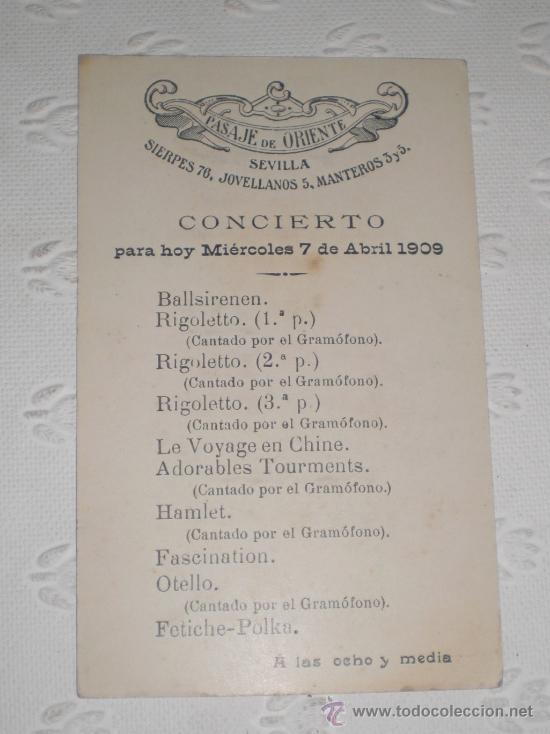 Poster collecting: Publicidad del Pasaje de Oriente de Sevilla. Itinerario de concierto. 1909. Robert Schumann.