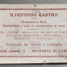 Coleccionismo de carteles: ANTIGUA POSTAL DE PUBLICIDAD. ILDEFONSO CASTRO. MONFORTE DE LEMOS.