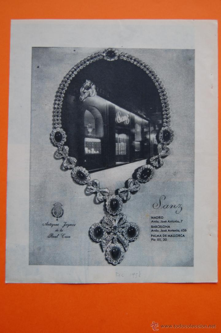 Coleccionismo de carteles: PUBLICIDAD ORIGINAL - SANZ JOYEROS DE LA REAL CASA - 1958
