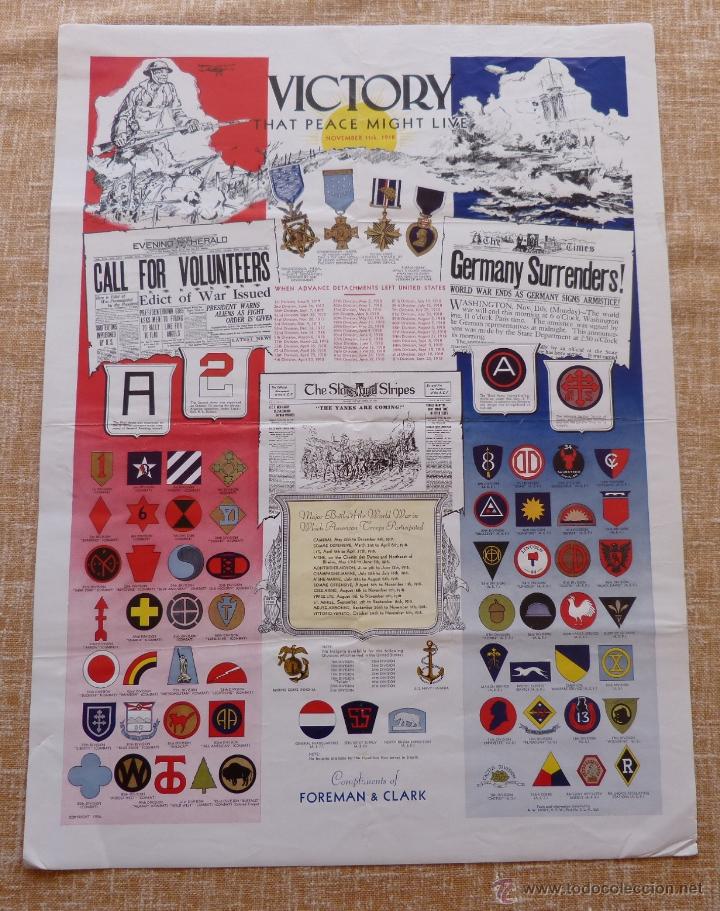 Collezionismo di affissi: Un P&oacute;ster de Victory That Peace Might Live November 11th 1918, a&ntilde;o 1936, mide 24 x 18 pulgadas
