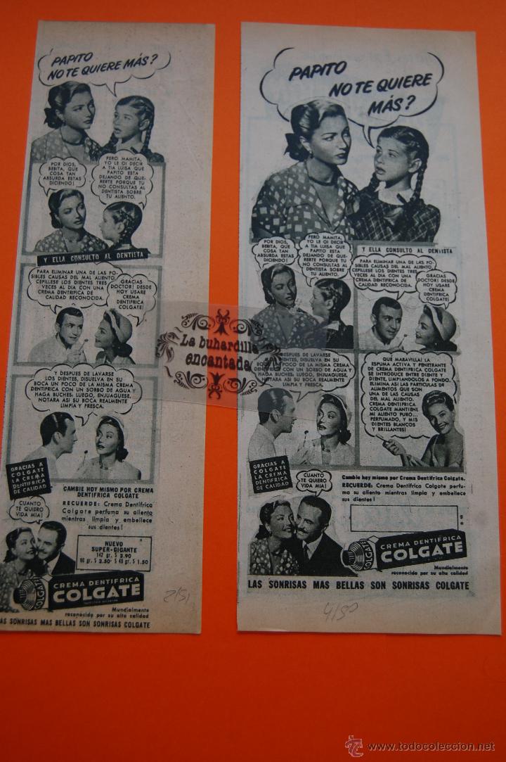 Coleccionismo de carteles: PUBLICIDAD A&Ntilde;O 1950 - COLGATE PAPITO NO TE QUIERE MAS?  LOTE 2 ANUNCIOS FORMATO PEQUE&Ntilde;O Y GRANDE