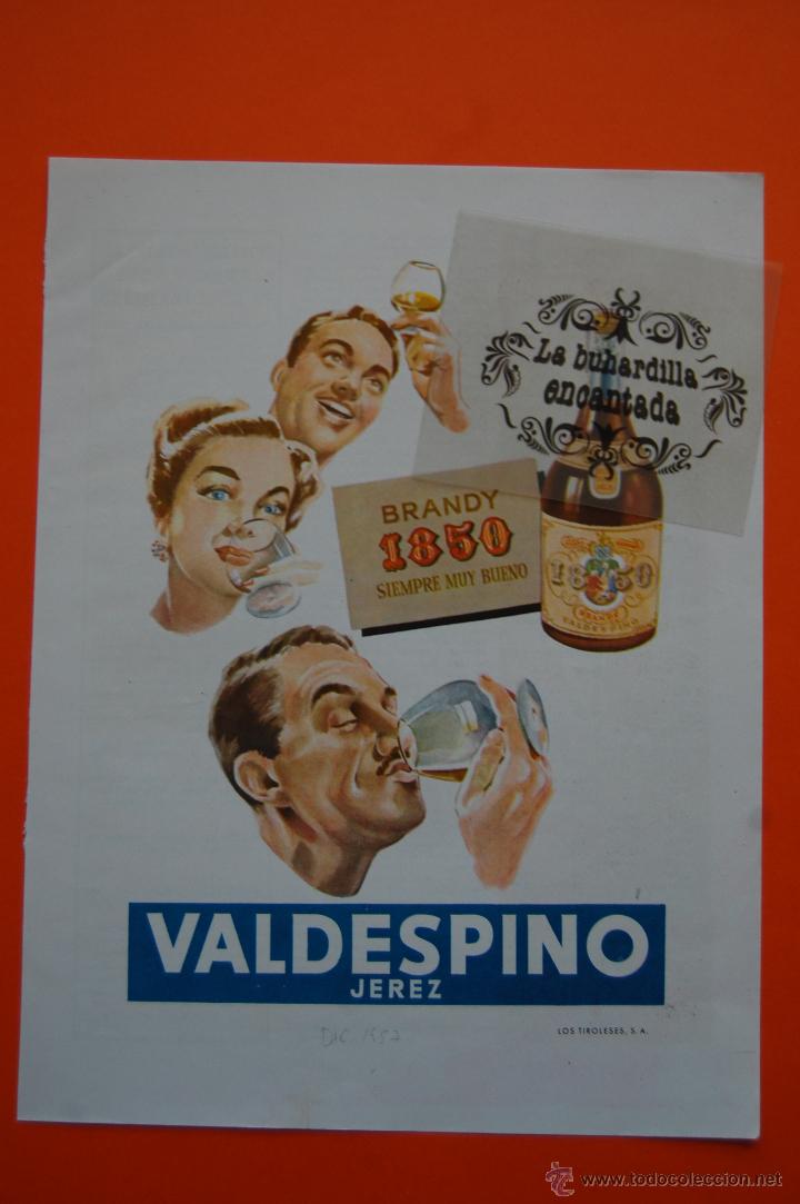 Coleccionismo de carteles: PUBLICIDAD 1959 COLECCION BEBIDAS - JEREZ VALDESPINO - BRANDY 1850