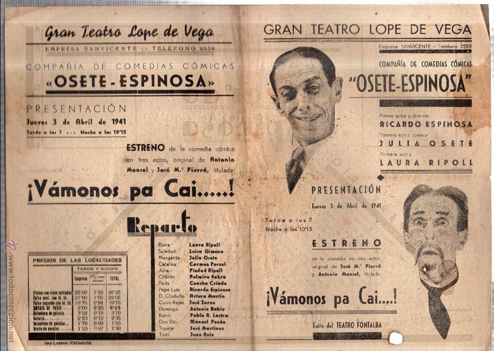Coleccionismo de carteles: PROGRAMA TEATRO LOPE DE VEGA. VALLADOLID. 1941. - Foto 1