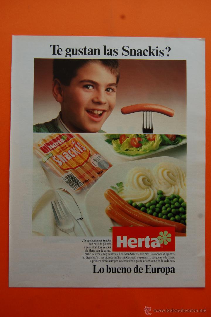Coleccionismo de carteles: PUBLICIDAD 1990 - COLECCION COMIDA - SALCHICHAS HERTA SNACKIS