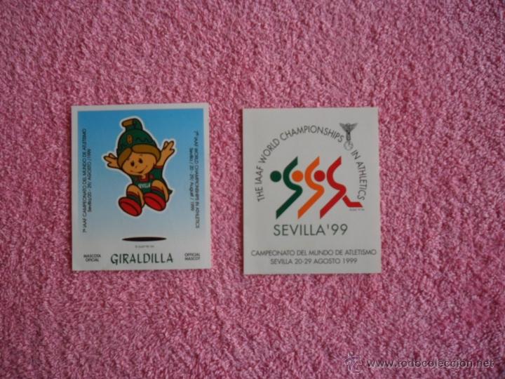 Coleccionismo de carteles: giraldilla sevilla 99 campeonato del mundo de atletismo 1999 2 pegatinas