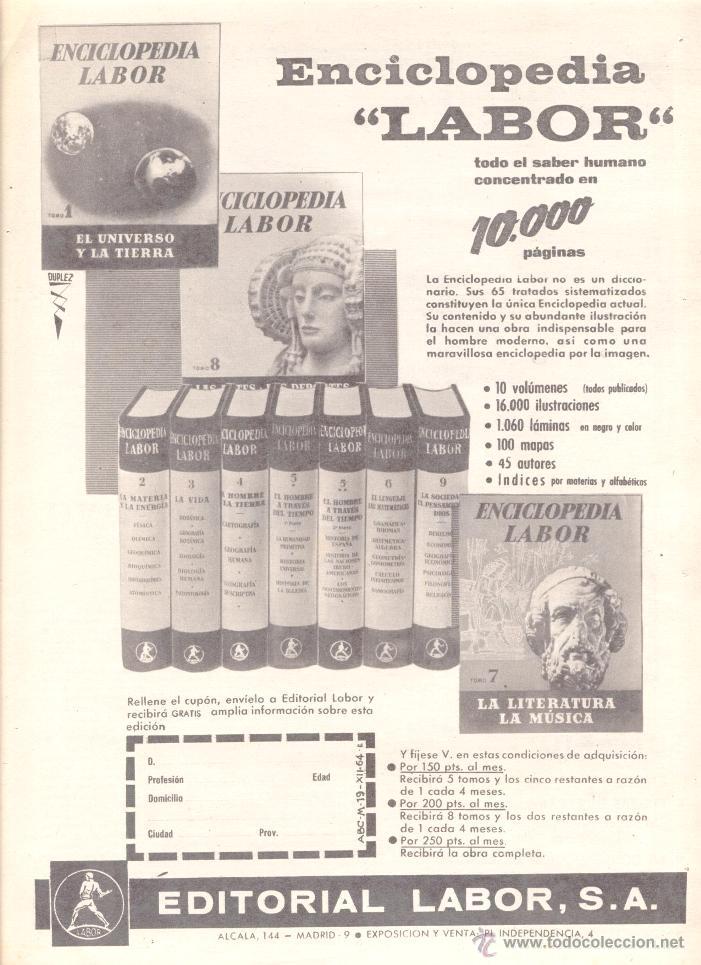 Poster collecting: Anuncio 1964 **ENCICLOPEDIA LABOR** TODO EL SABOR HUMANO CONCENTRADO EN 10.000 PAGS. (MADRID)