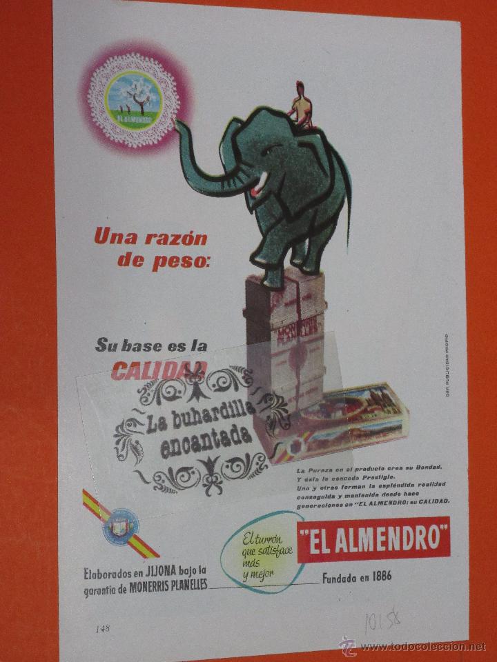 Coleccionismo de carteles: PUBLICIDAD 1958 - COLECCION COMIDAS TURRONES - TURRON EL ALMENDRO MONERRIS PLANELLES JIJONA