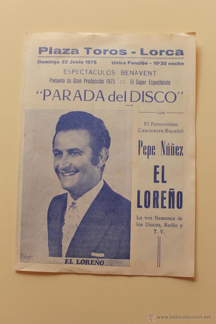 Coleccionismo de carteles: EL ESPECTACULOS BENAVENT PARADA DEL DISCO, PLAZA DE TOROS DE LORCA 1975