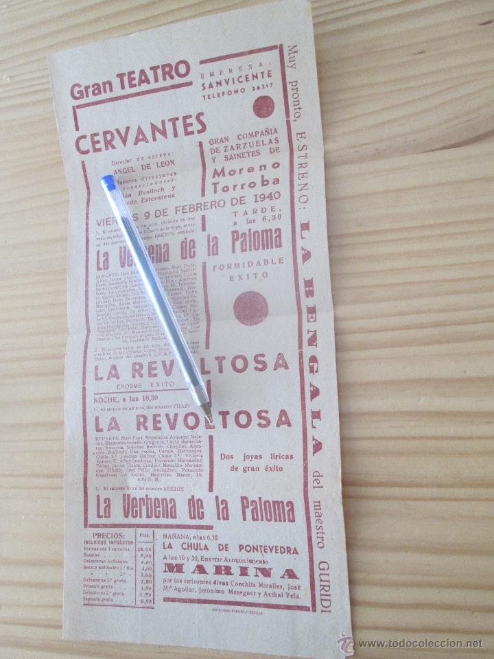 Poster collecting: Cartel Gran Teatro Cervantes Sevilla 9 Febrero 1940. Verbena la Paloma, La Revoltosa, Moreno Torroba