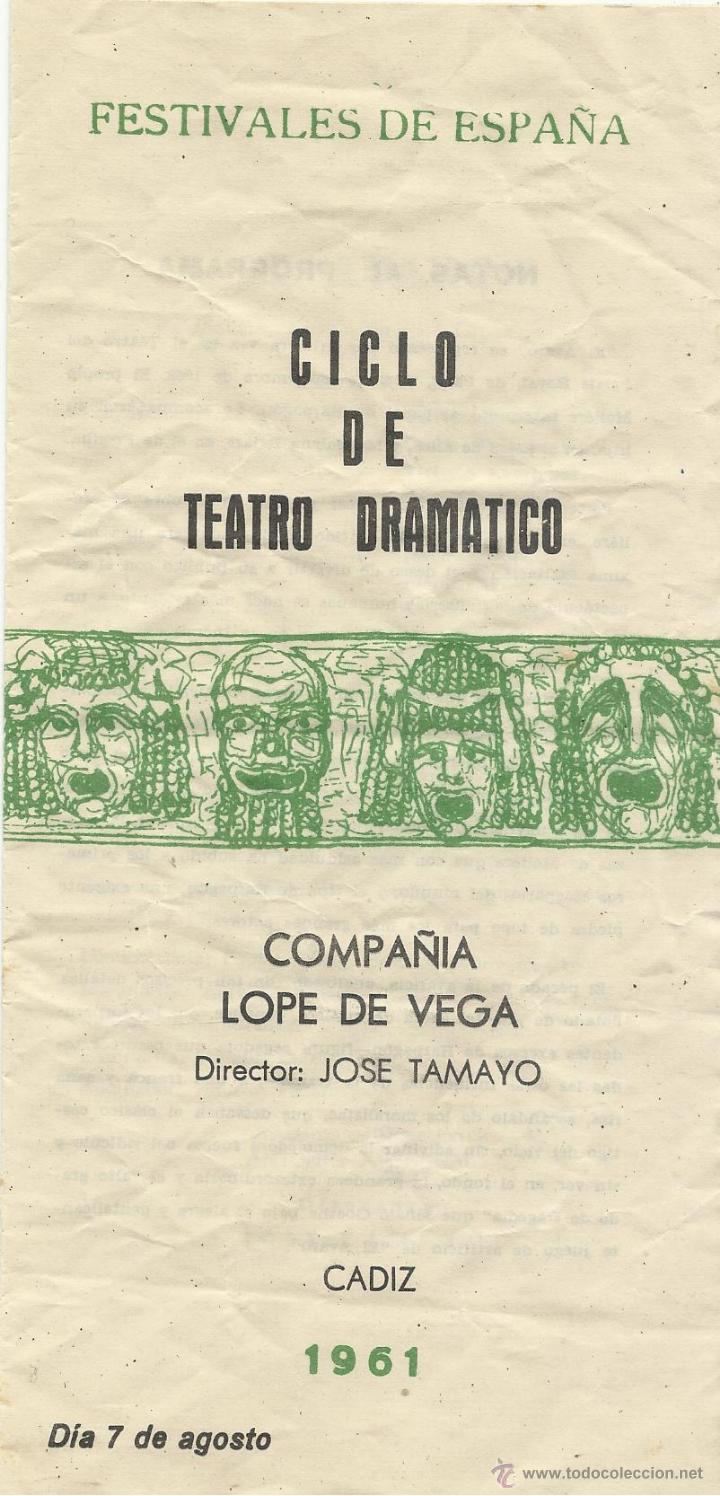 Coleccionismo de carteles: Diptico del Ciclo de Teatro Dram&aacute;tico. Compa&ntilde;ia Lope de Vega. C&aacute;diz, 1961.