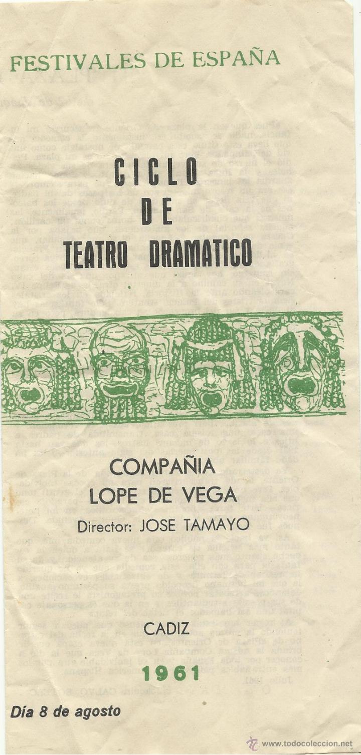 Coleccionismo de carteles: Diptico del Ciclo de Teatro Dram&aacute;tico. Compa&ntilde;ia Lope de Vega. C&aacute;diz, 1961.