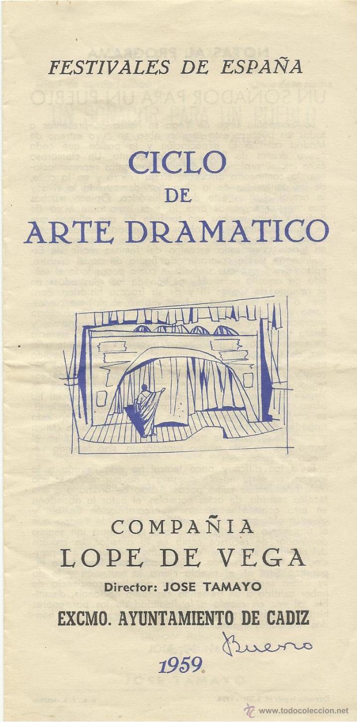 Coleccionismo de carteles: Diptico del Ciclo de Arte Dramatico. Compa&ntilde;ia Lope de Vega. C&aacute;diz 1959.