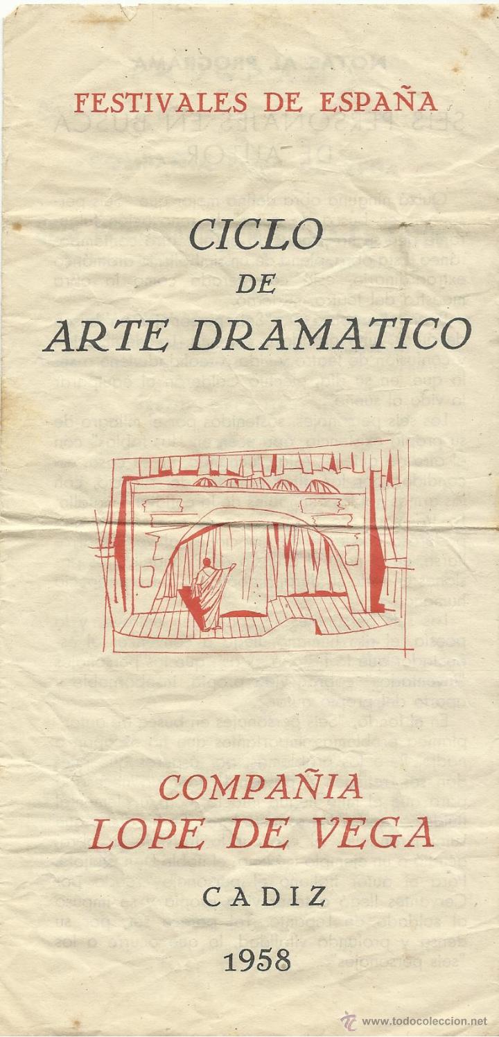 Coleccionismo de carteles: Diptico del Ciclo de Arte Dramatico. Compa&ntilde;ia Lope de Vega. C&aacute;diz 1958.