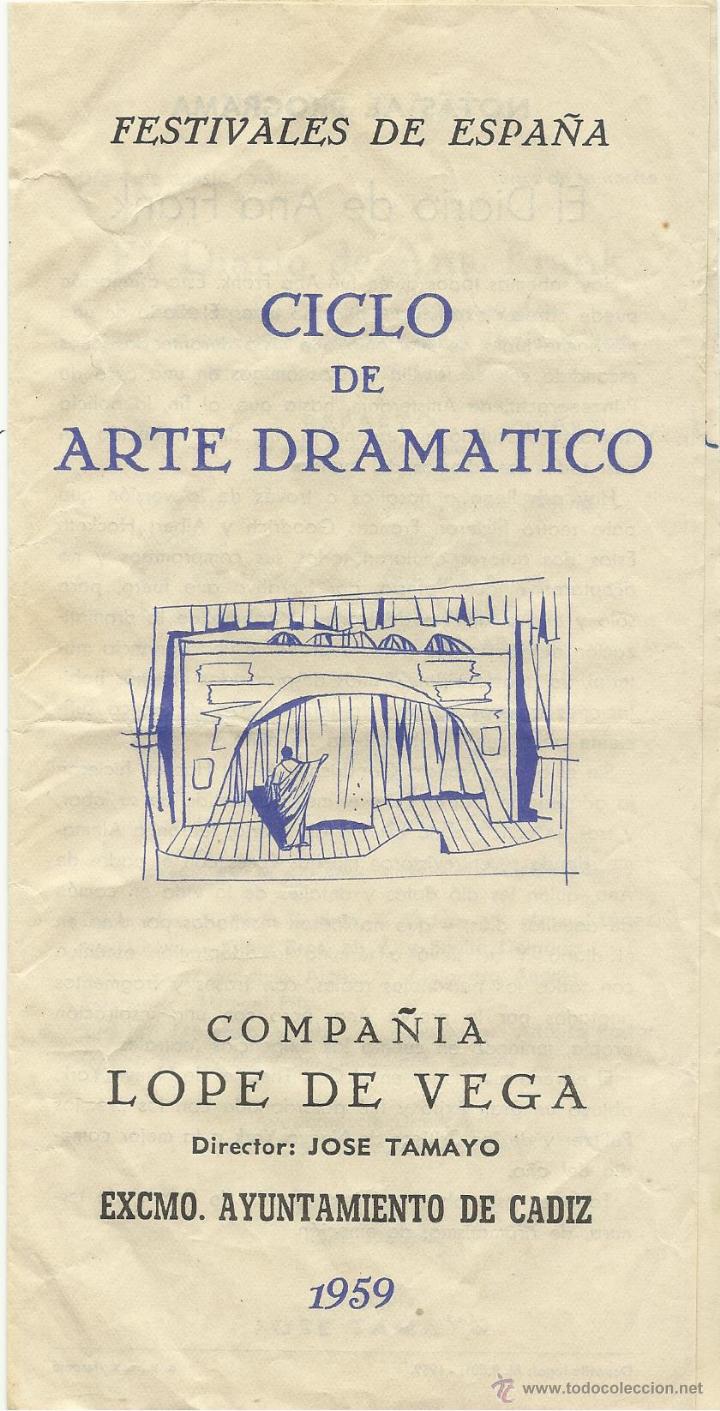 Coleccionismo de carteles: Diptico del Ciclo de Arte Dramatico. Compa&ntilde;ia Lope de Vega. C&aacute;diz 1959.
