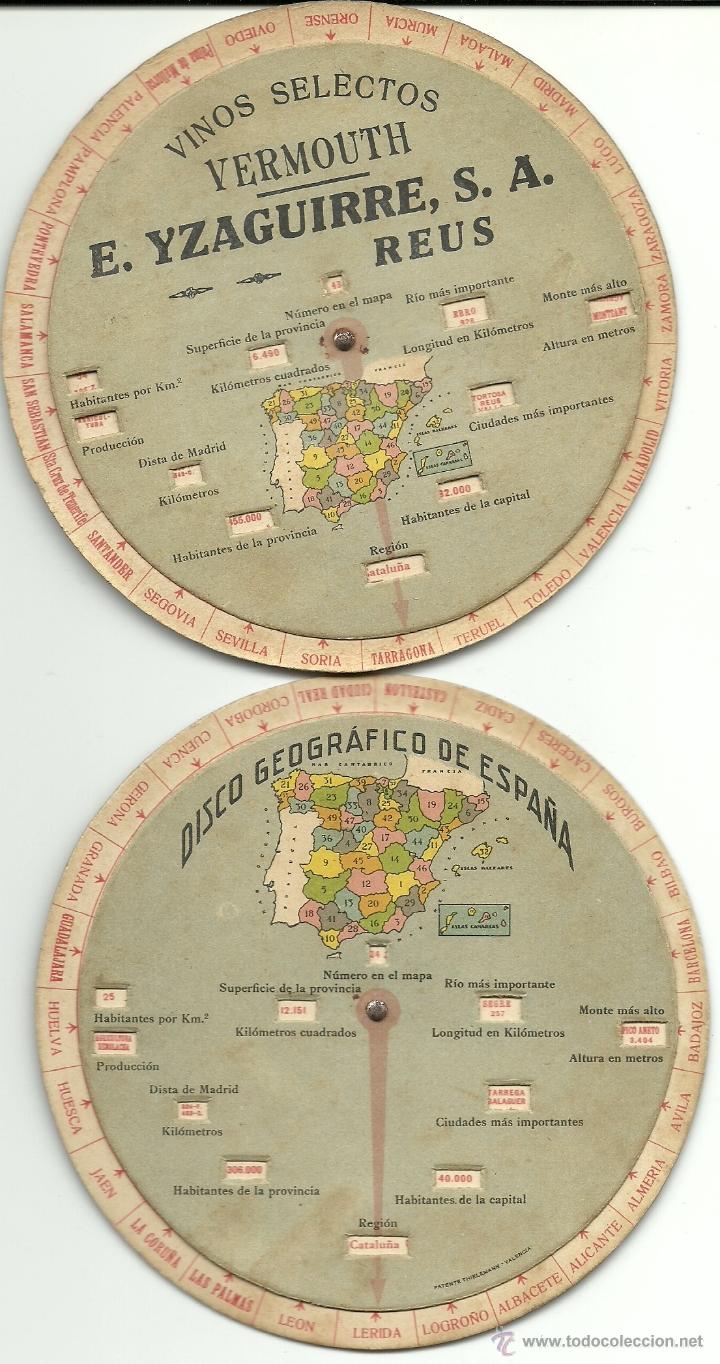 Coleccionismo de carteles: DISCO GEOGRAFICO DE E. YZAGUIRRE, S.A. VINOS SELECTOS Y VERMOUTH.