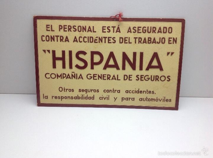 Sammeln von Plakaten: CARTEL CARTON EN RELIEVE SEGUROS HISPANIA  FABRICADO POR JULES GERZON A&Ntilde;OS 40/50