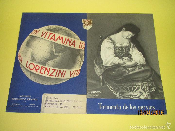 Coleccionismo de carteles: Antiguo Cartel Doble de Medicina Vitamina LORENZINI de Instituto Bioqu&iacute;mico Espa&ntilde;ol - A&ntilde;o 1950s.